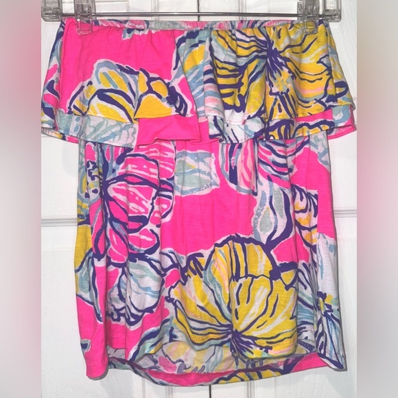 LILLY PULITZER Rilo Tube Top Ruffle Swept By The Tides. Size XS EUC - Picture 10 of 10